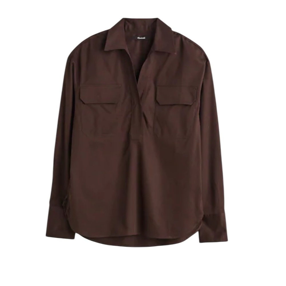 Madewell Utility Long-Sleeve Popover Shirt in Dark Carob Brown